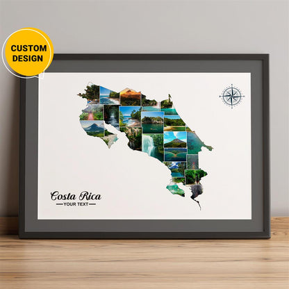 Costa Rica Map Personalized Photo Collage: Stunning Wall Art Decor