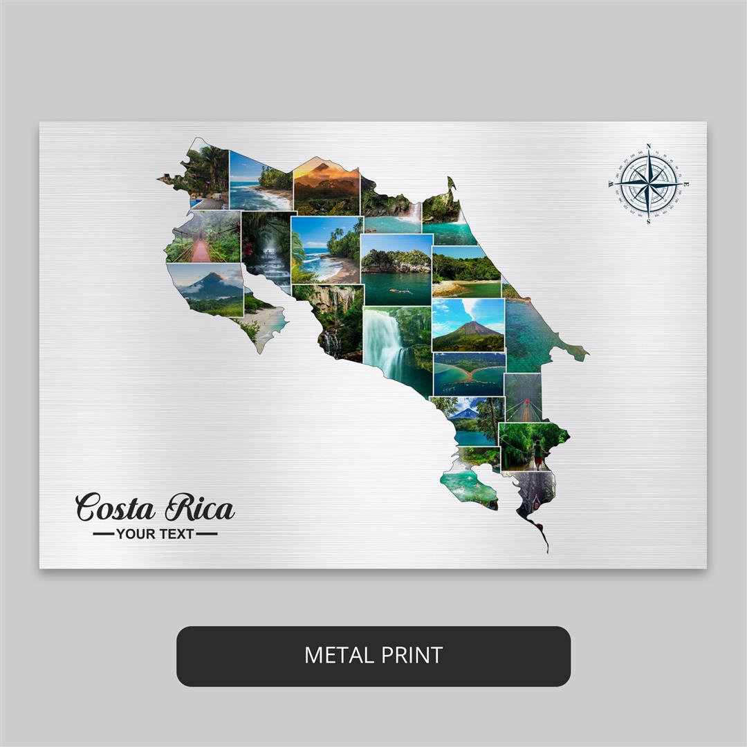 Maps Costa Rica Personalized Collage: Aesthetic Wall Art Decoration
