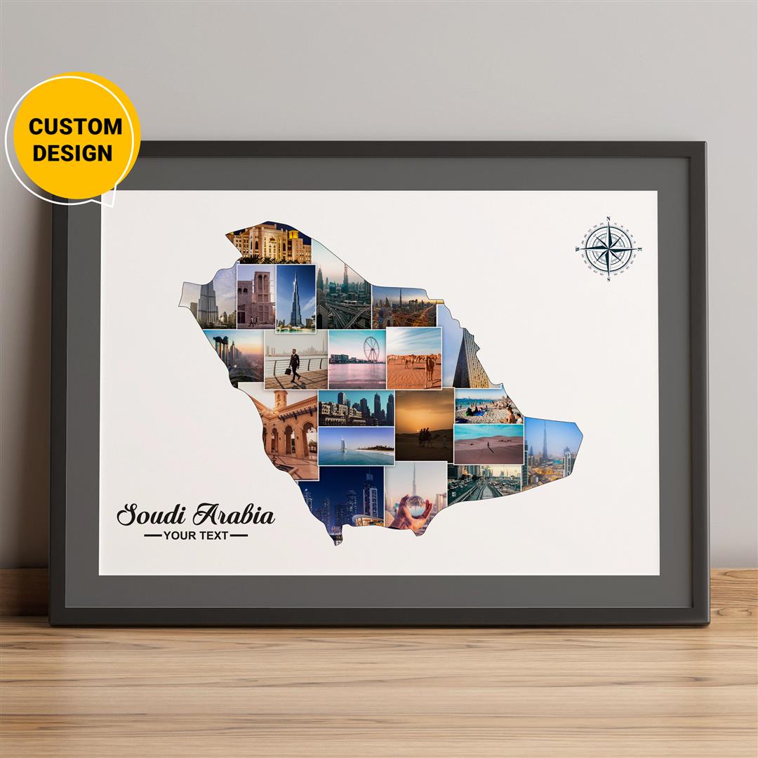 Personalized Saudi Arabia Map Photo Collage - Unique Saudi Arabian Gift Ideas