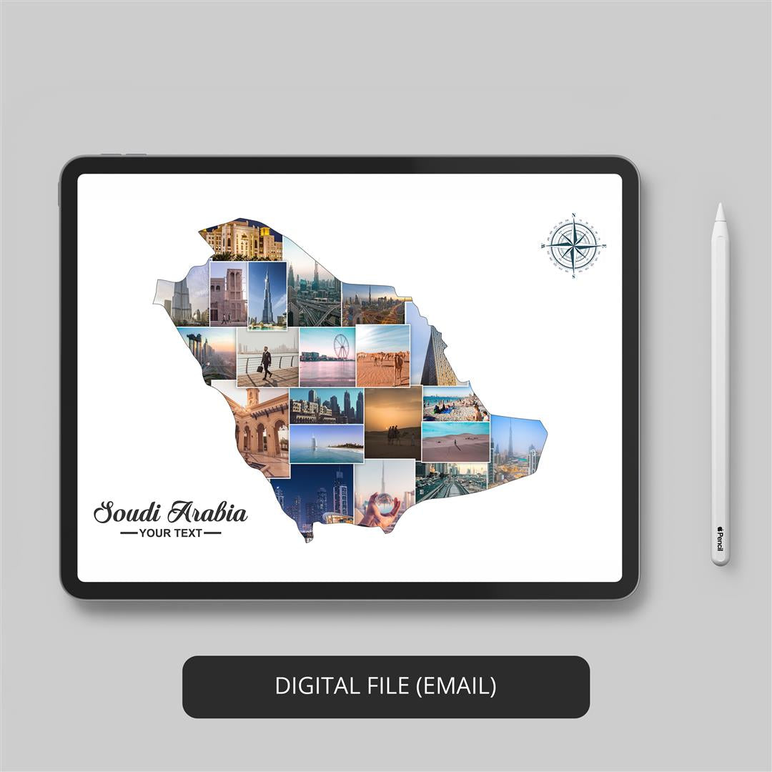Thoughtful Saudi Arabia Gift - Handcrafted Saudi Arabian Map Collage