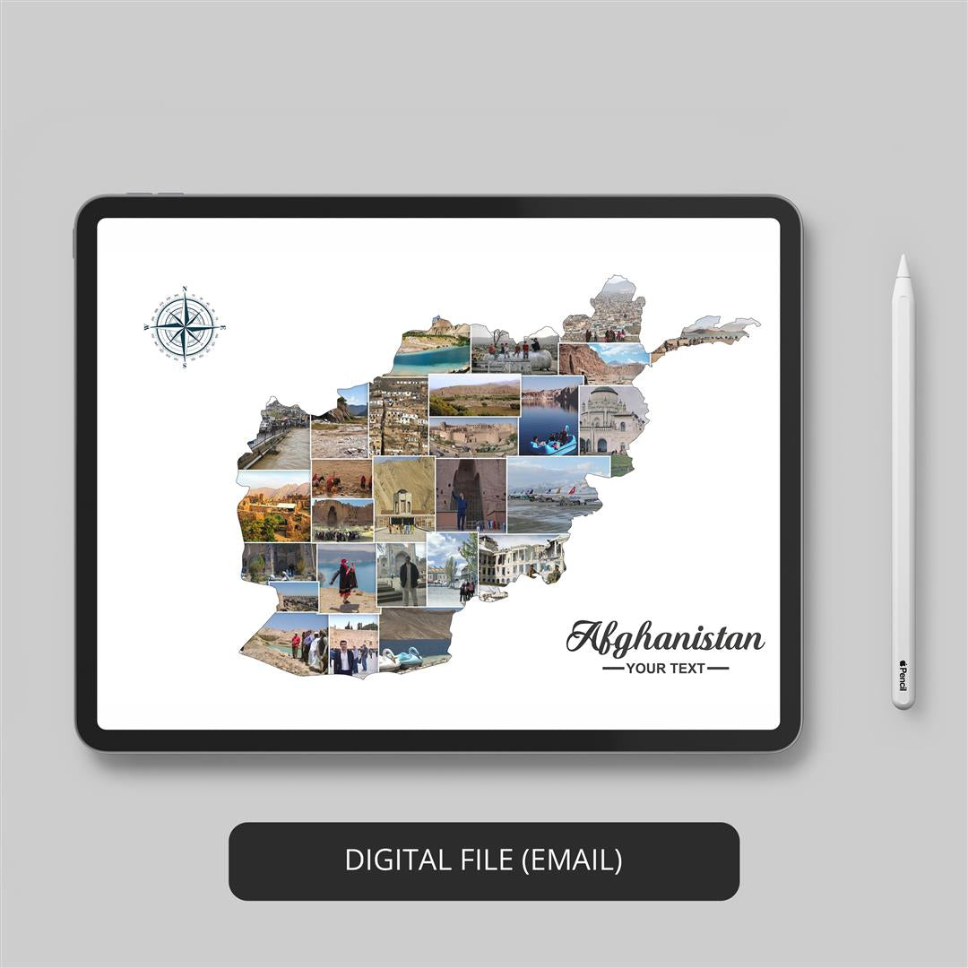Charming Afghanistan City Map Collage: Trendy Home Decor and Memorable Gift Idea