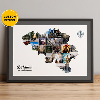 Personalized Belgium Map Photo Collage: Unique Belgium Decor