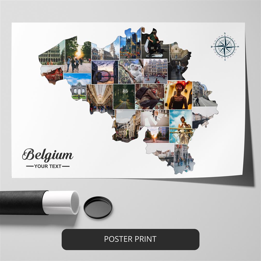 Printable Belgium Map Photo Collage: Perfect Wall Decor