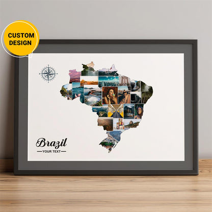 Personalized Photo Collage: Brazil Country Map Wall Art - Unique Brazil Home Decor