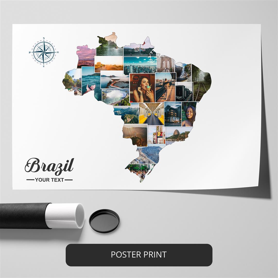 Map of Brazil Personalized Photo Collage - Stylish Brazil Wall Art and Decorations