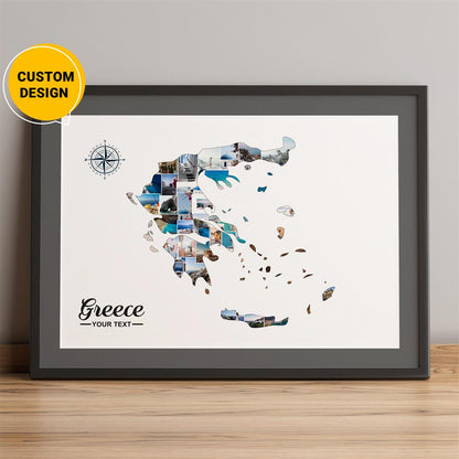 Personalized Greece Country Map Photo Collage - Unique Greece Wall Decor