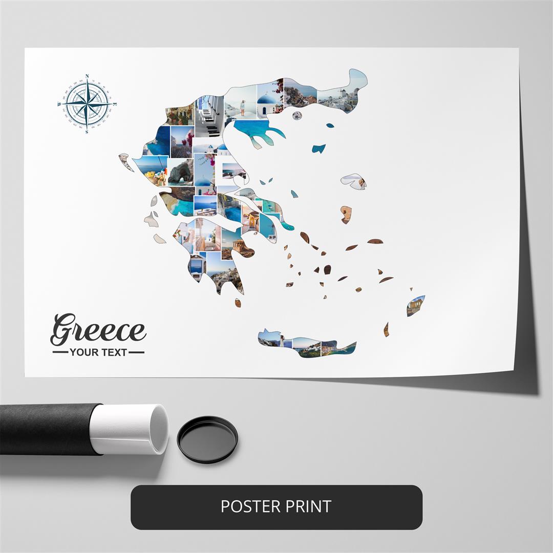 Custom Greece Frame with Map of Greece - Personalized Photo Collage