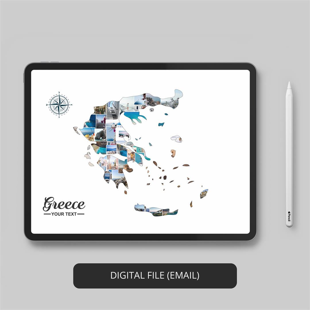 Home Decor Greece: Personalized Photo Collage with Greece Country Map