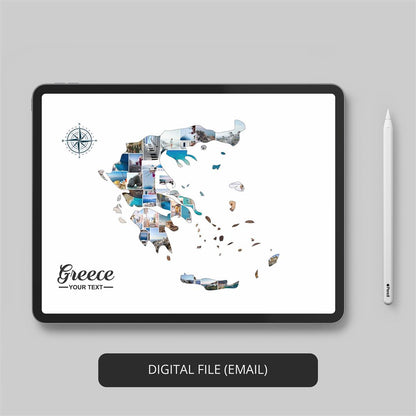 Home Decor Greece: Personalized Photo Collage with Greece Country Map