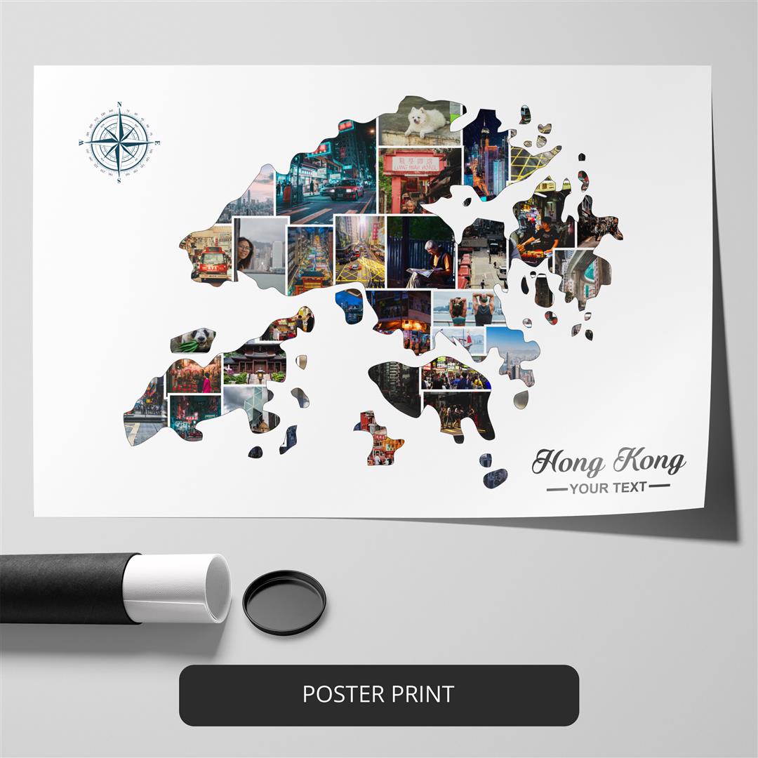 Hong Kong Map Art - Stunning Personalized Photo Collage