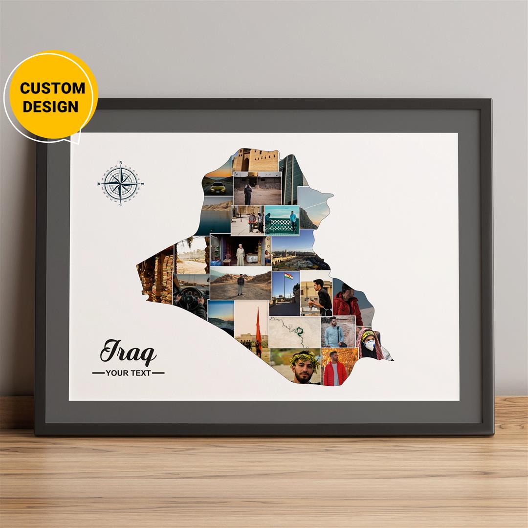 Custom Iraq Country Map Photo Collage - Unique Gift Ideas