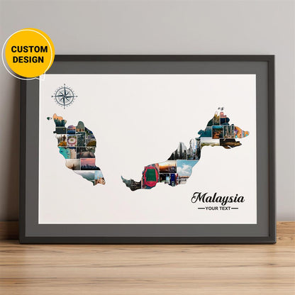 Personalized Malaysia Map Photo Collage - Unique Malaysia Artwork Gift