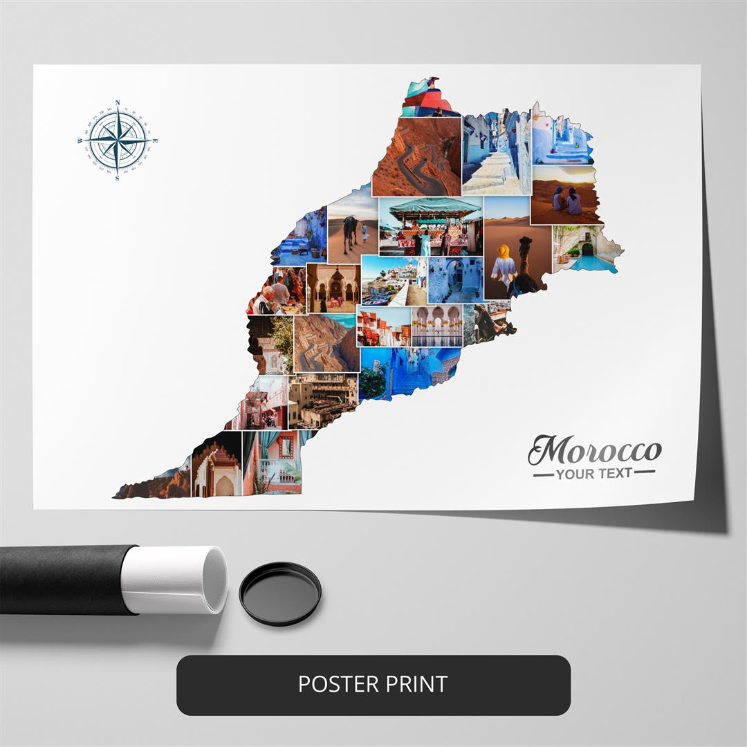 Stunning Morocco Map Photo Collage: Perfect Morocco Decor and Gift Idea