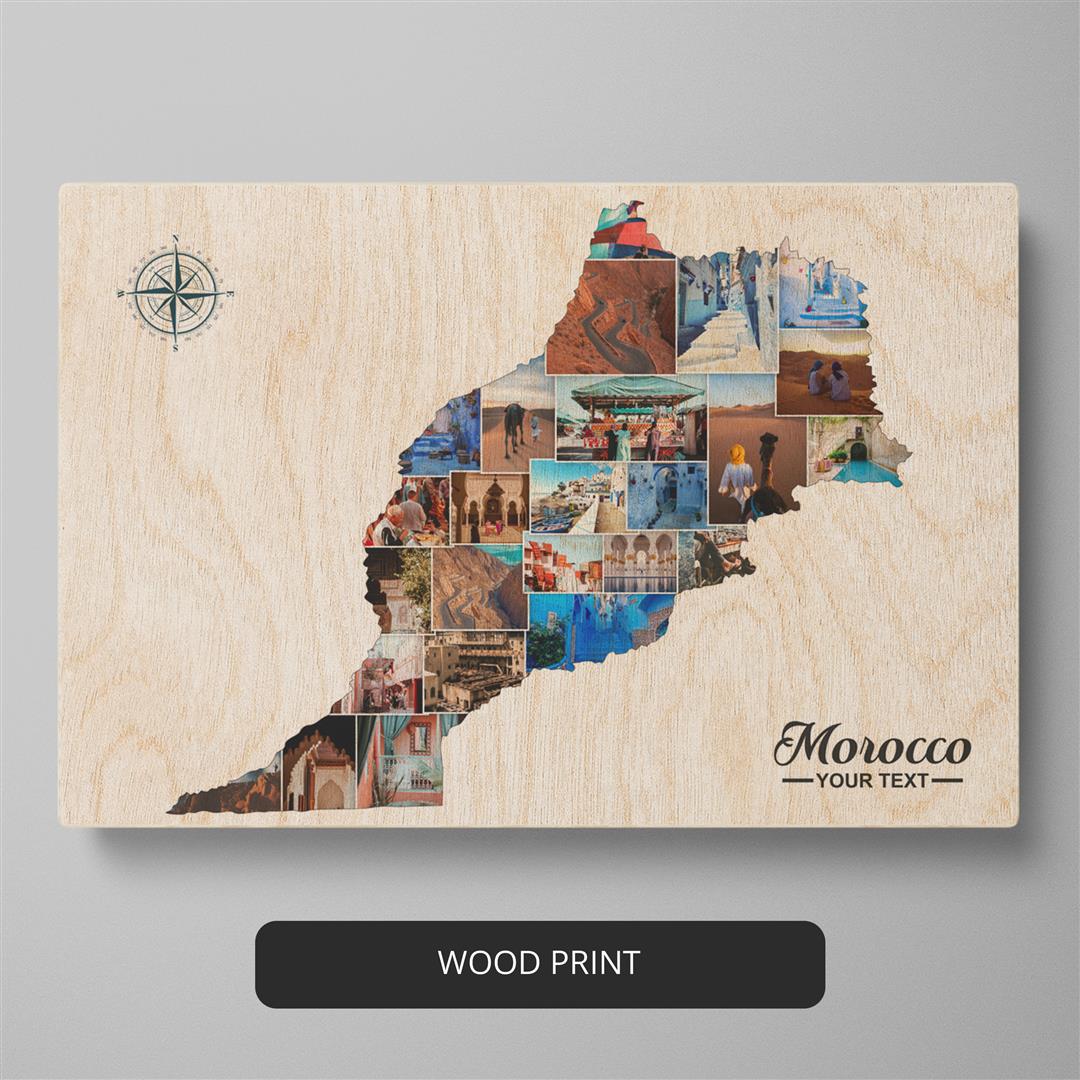 Exquisite Photo Collage Featuring Map of Morocco: Ideal Moroccan Gift and Decor