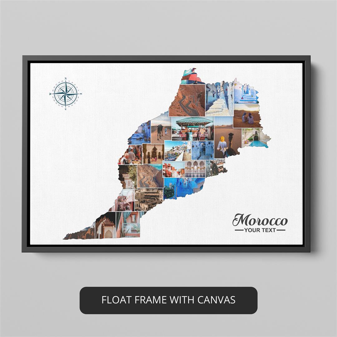 Handcrafted Morocco Map Collage: Captivating Wall Art and Memorable Moroccan Gift