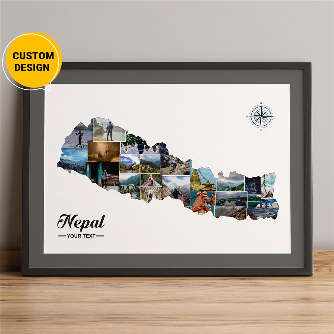 Personalized Nepal Country Map Photo Collage - Home Decor & Cool Gifts