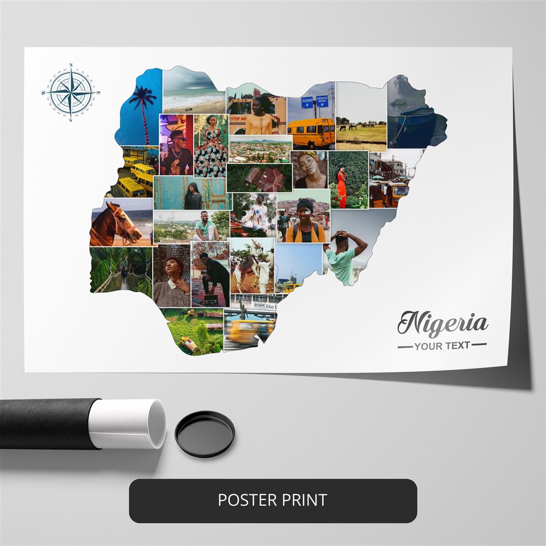 Stunning Map of Nigeria Country Personalized Photo Collage