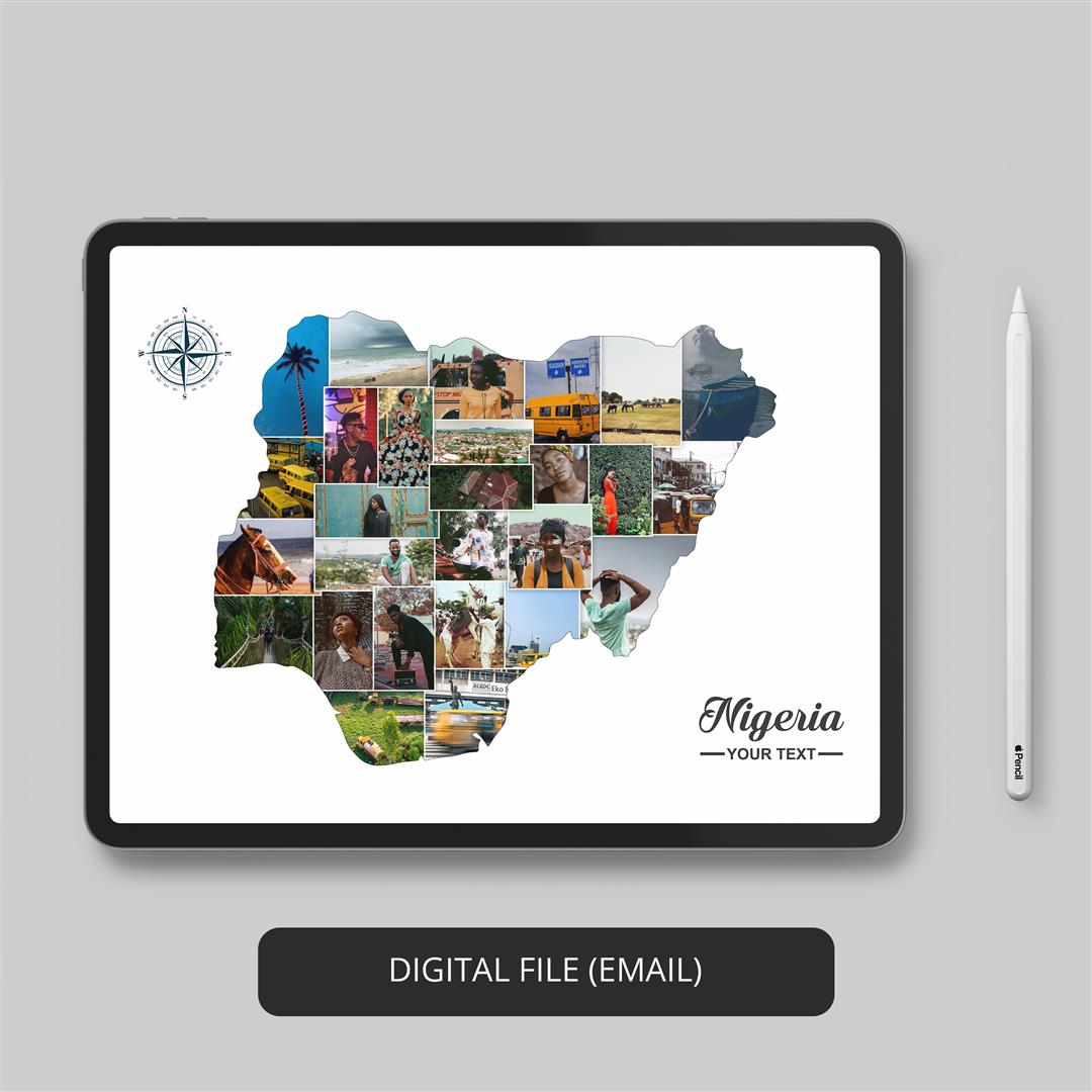 Unique Decorative Piece: Nigeria Map Photo Collage for Your Space