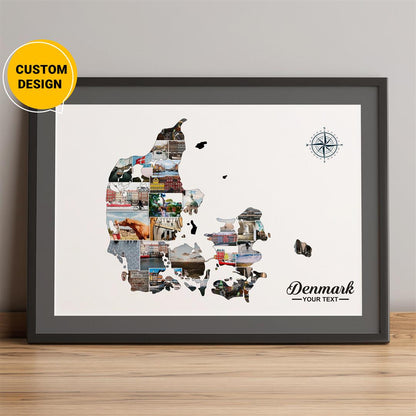 Personalized Denmark Map Photo Collage: Unique Denmark Map Europe Print