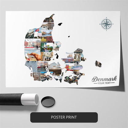 Map of Denmark Photo Collage: Customizable Denmark Print for Home Decor