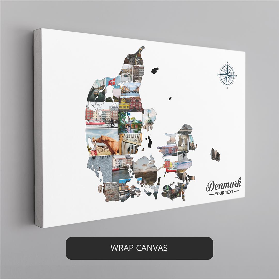 Denmark Country Map Photo Collage: Stylish Denmark Decor for Your Space