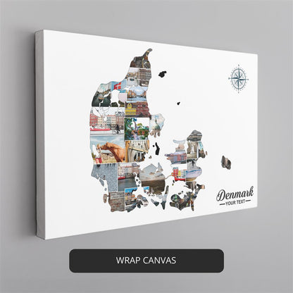 Denmark Country Map Photo Collage: Stylish Denmark Decor for Your Space