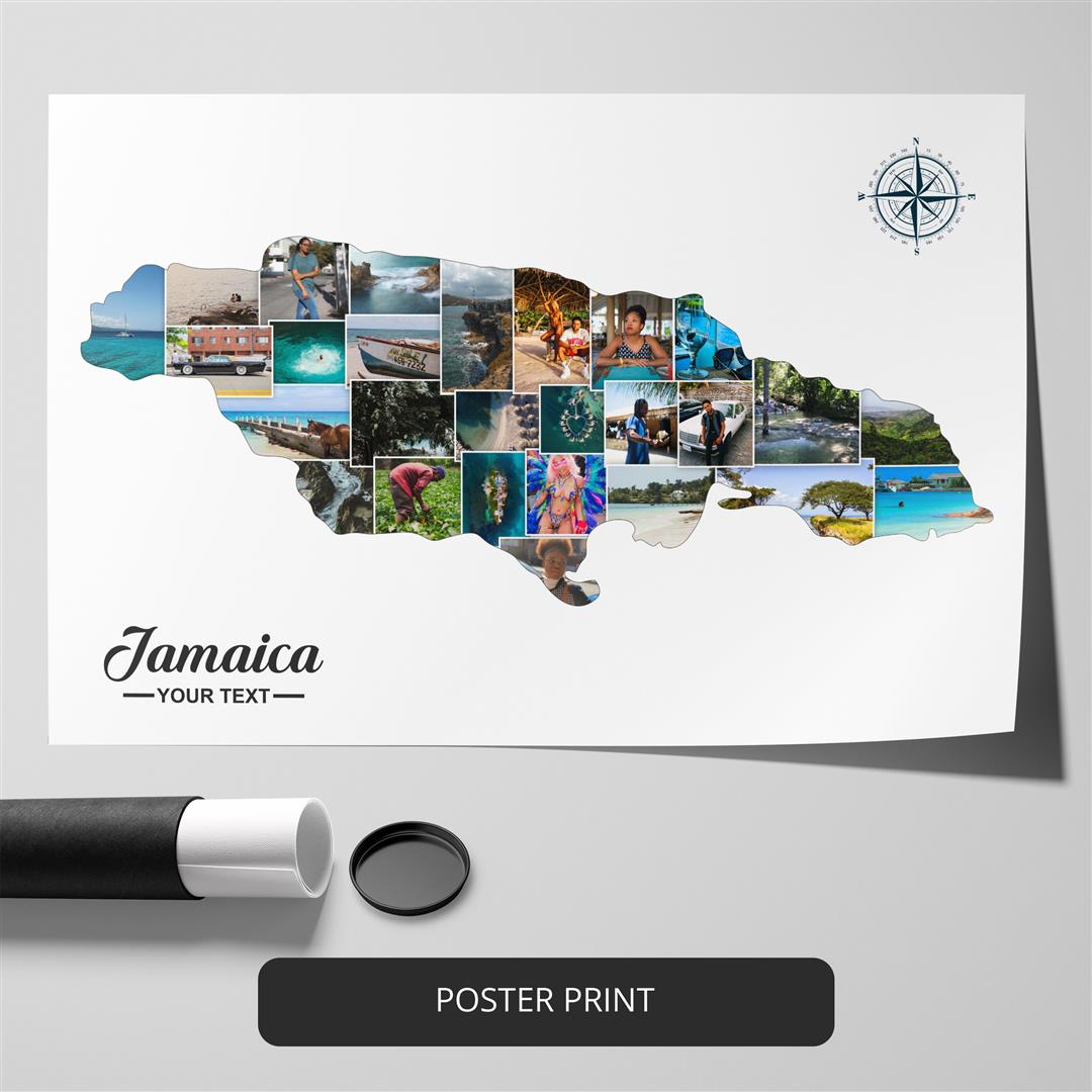 Jamaica Map: Customized Photo Collage - Beautiful Wall Decor