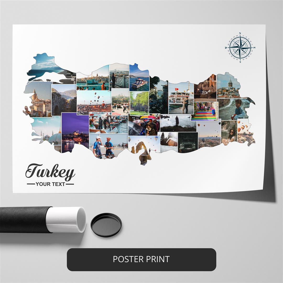 Turkey Picture Frame: Custom Photo Collage with Map of Turkey - Decorative Keepsake