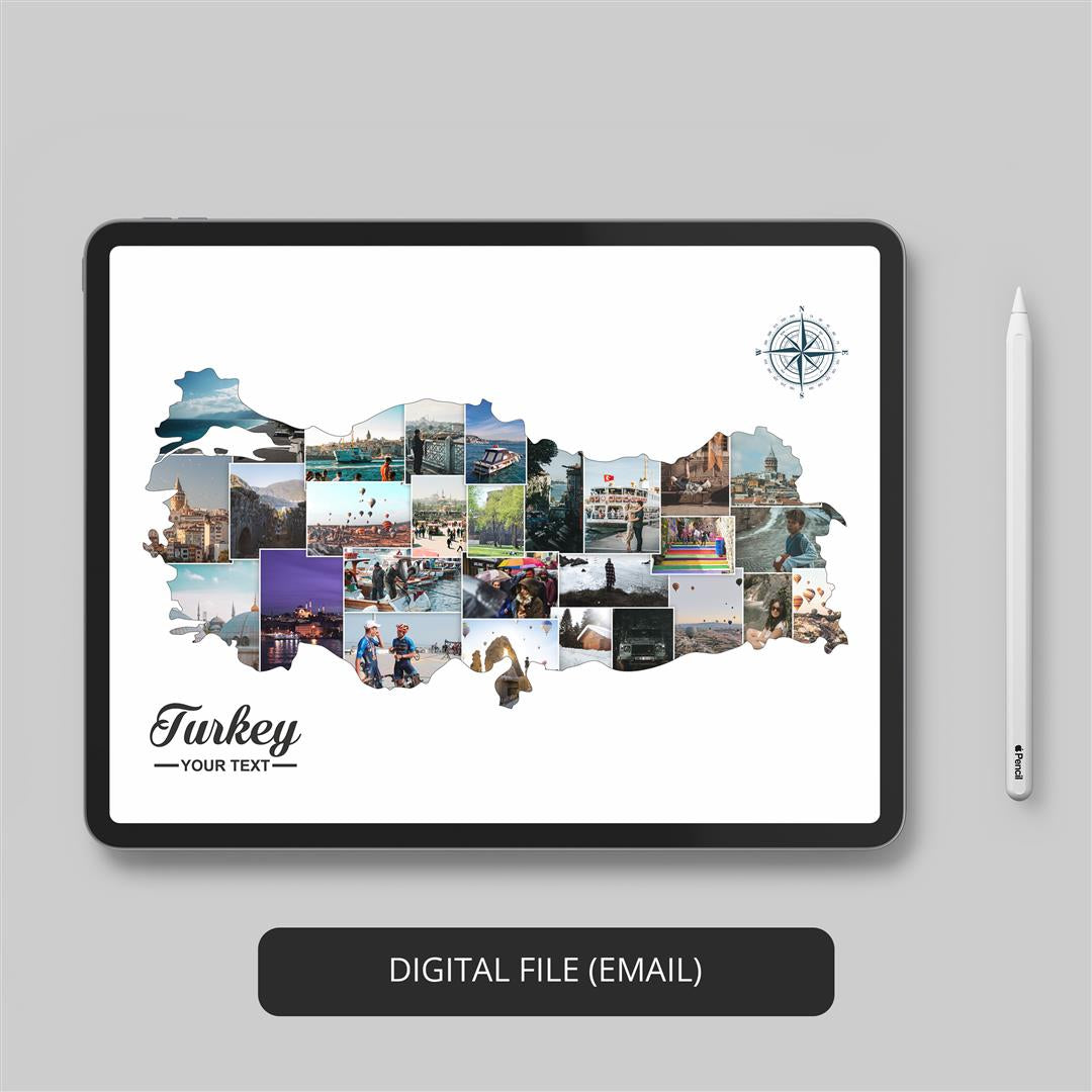 Turkey Country Map Decor: Personalized Photo Collage - Memorable Wall Decoration