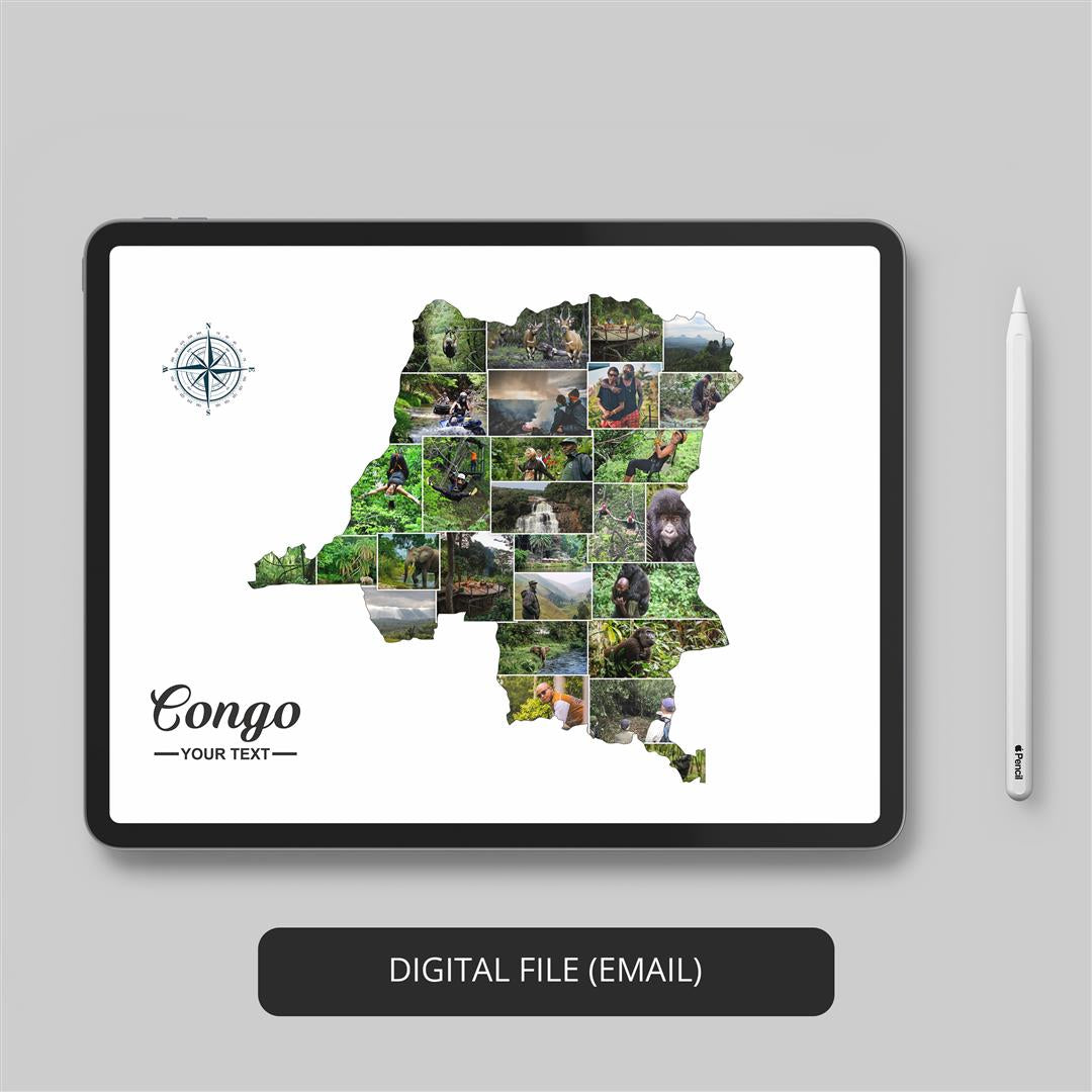 Unique Congo Gifts: Personalized Photo Collage with Map of Congo and Stunning Photos