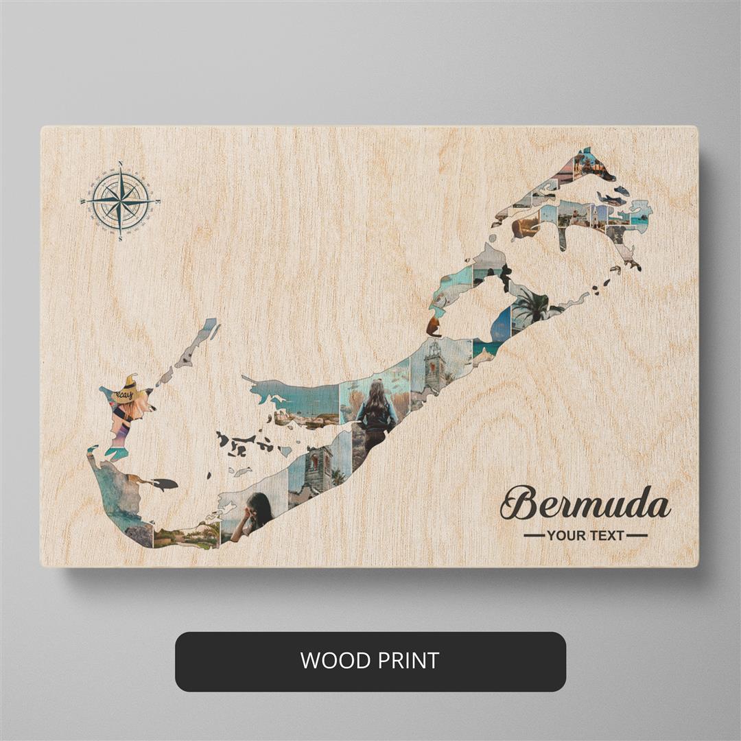 Beautifully Framed Bermuda Map: Custom Photo Collage for Your Home