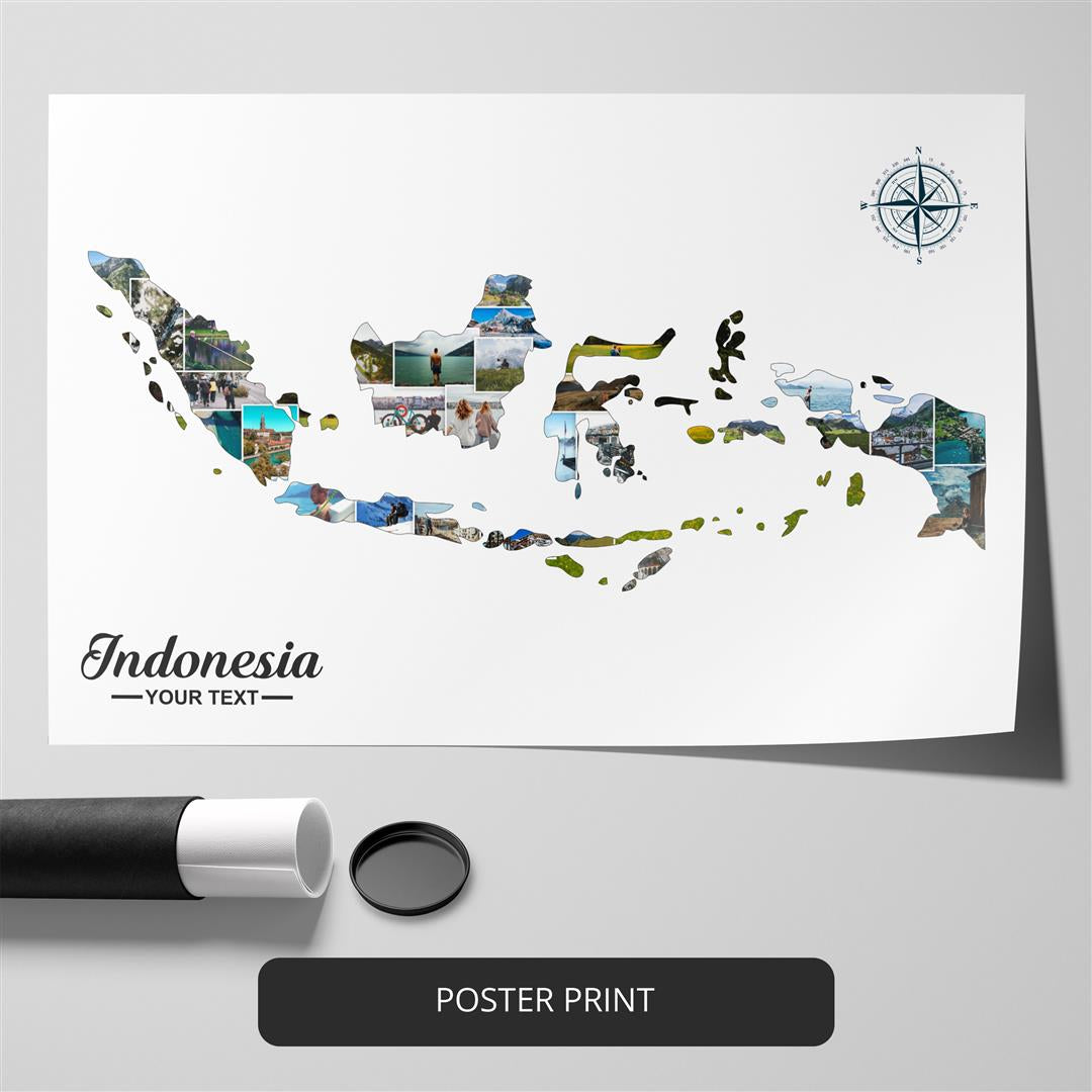 Indonesia Map Wall Art: Custom Photo Collage - Perfect Home Decor