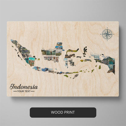 Explore Indonesia: Custom Photo Collage - Map of Indonesia as Wall Art