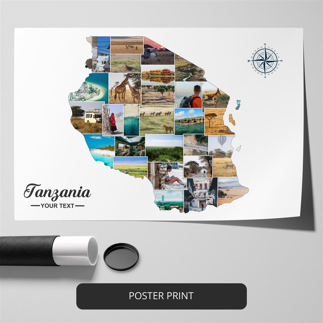 Discover Tanzania: Custom Photo Collage featuring Tanzania Africa Map