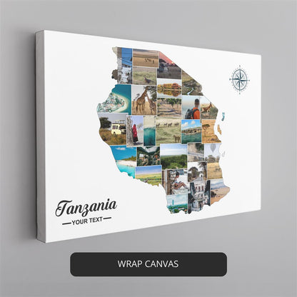 Tanzania Wall Art: Unique Personalized Photo Collage with Map Design