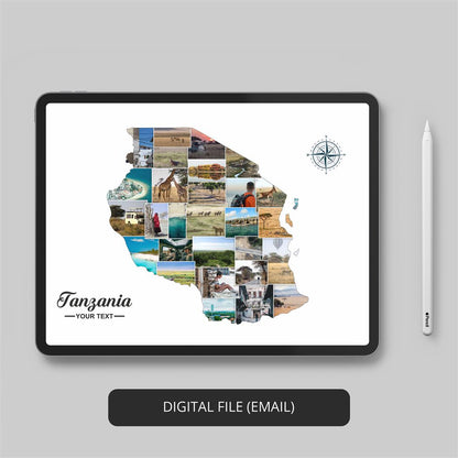 Artistic Tanzania Country Map: Personalized Photo Collage Print