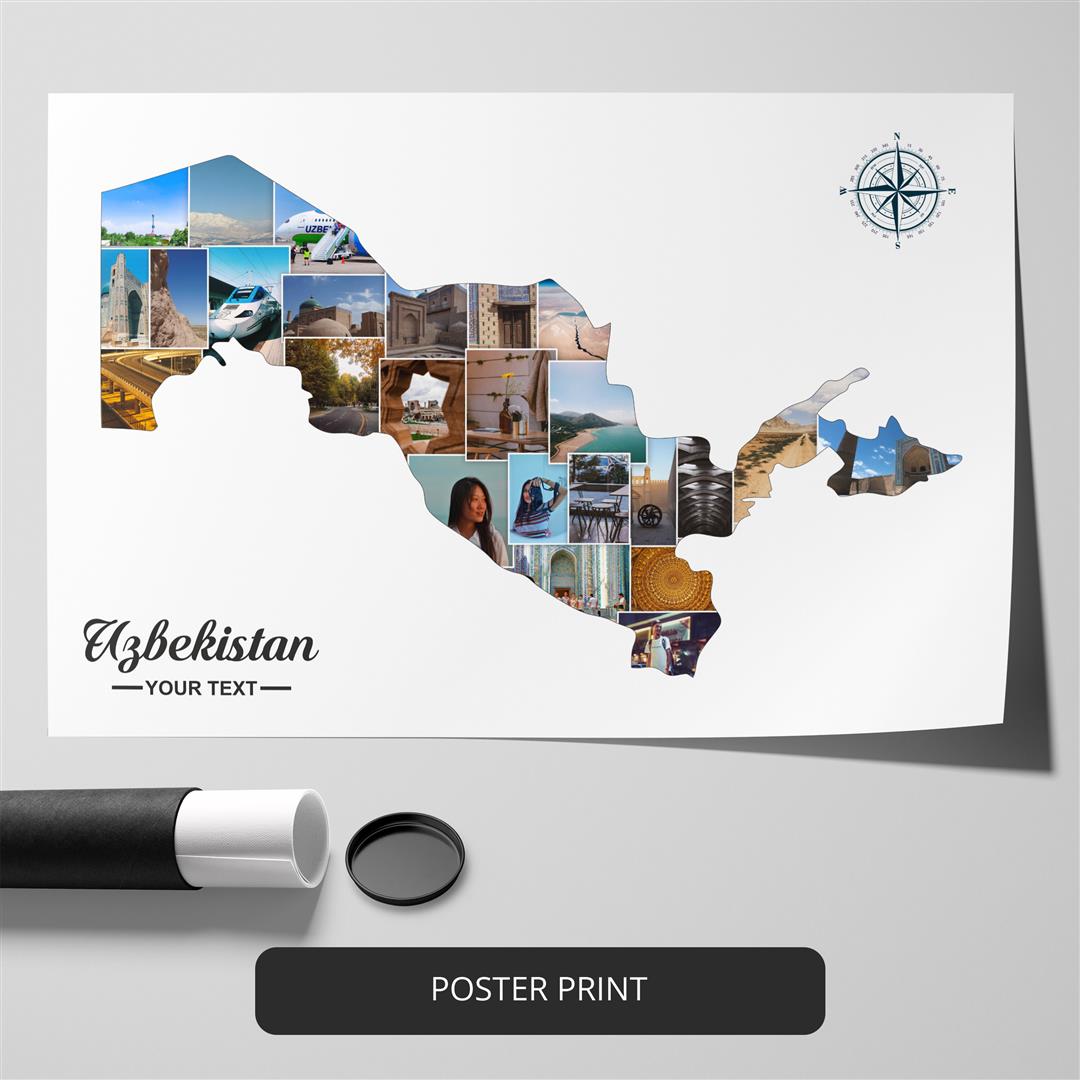 Discover Uzbekistan: Custom Photo Collage - Map of Uzbekistan