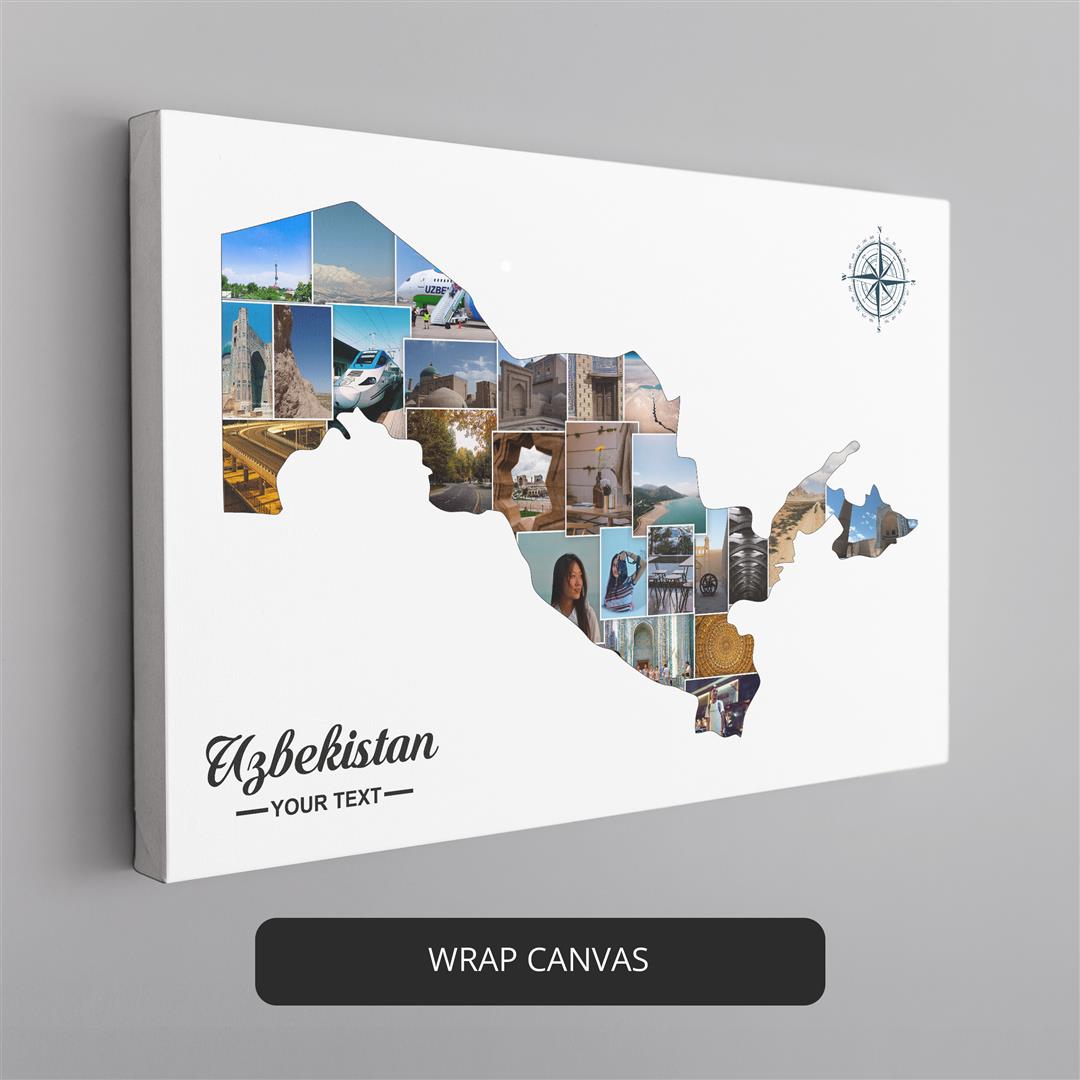 Capture the Beauty of Uzbekistan: Personalized Photo Collage - Country Map
