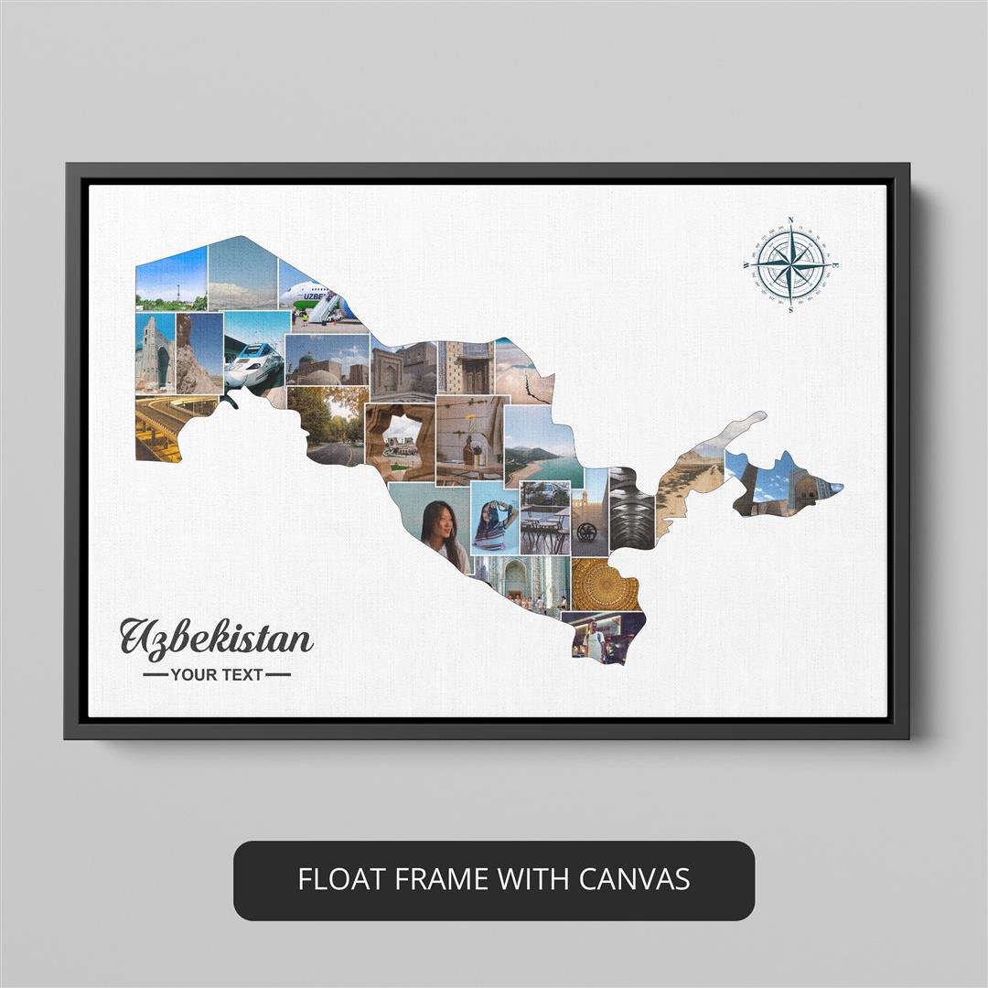 Unique Uzbekistan Gifts: Personalized Photo Collage - Map and Photos