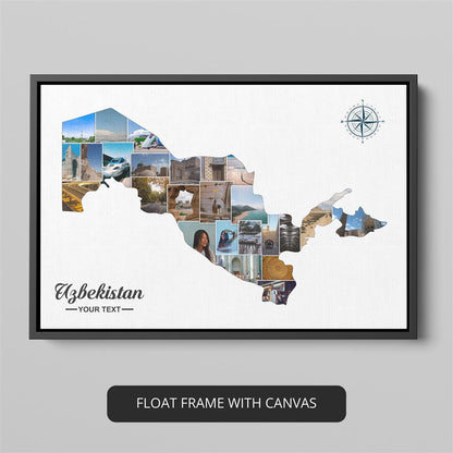 Unique Uzbekistan Gifts: Personalized Photo Collage - Map and Photos