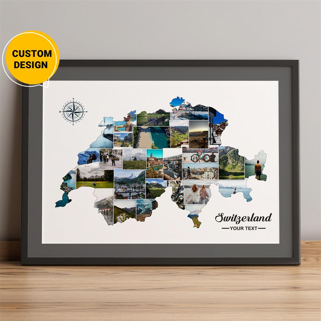 Personalized Switzerland Map: Unique Gift Idea - Custom Photo Collage