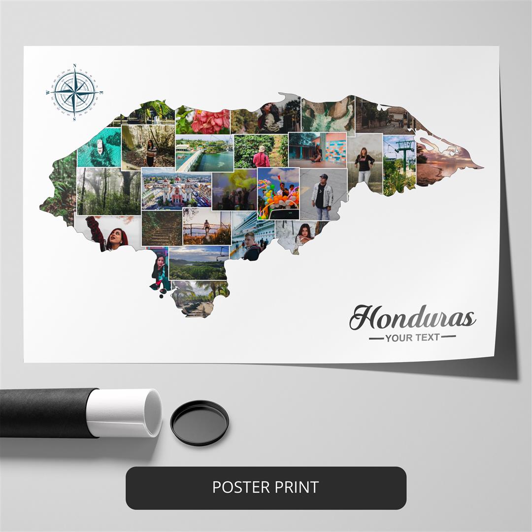 Map of Honduras: Custom Photo Collage - Perfect Gift for Honduras Enthusiasts