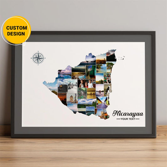 Nicaragua Map Art: Personalized Photo Collage - Unique Home Decor