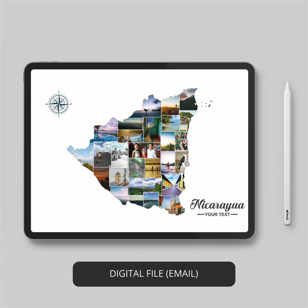 Nicaragua Country Map: Personalized Photo Collage - Wall Art Delight
