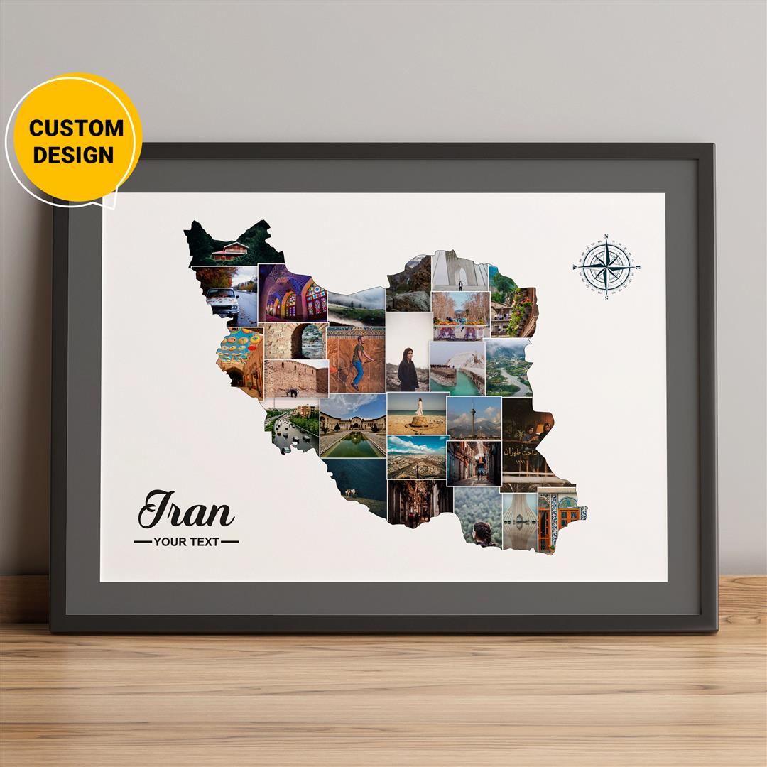Iran Map: Stunning Wall Art Decor - Personalized Photo Collage