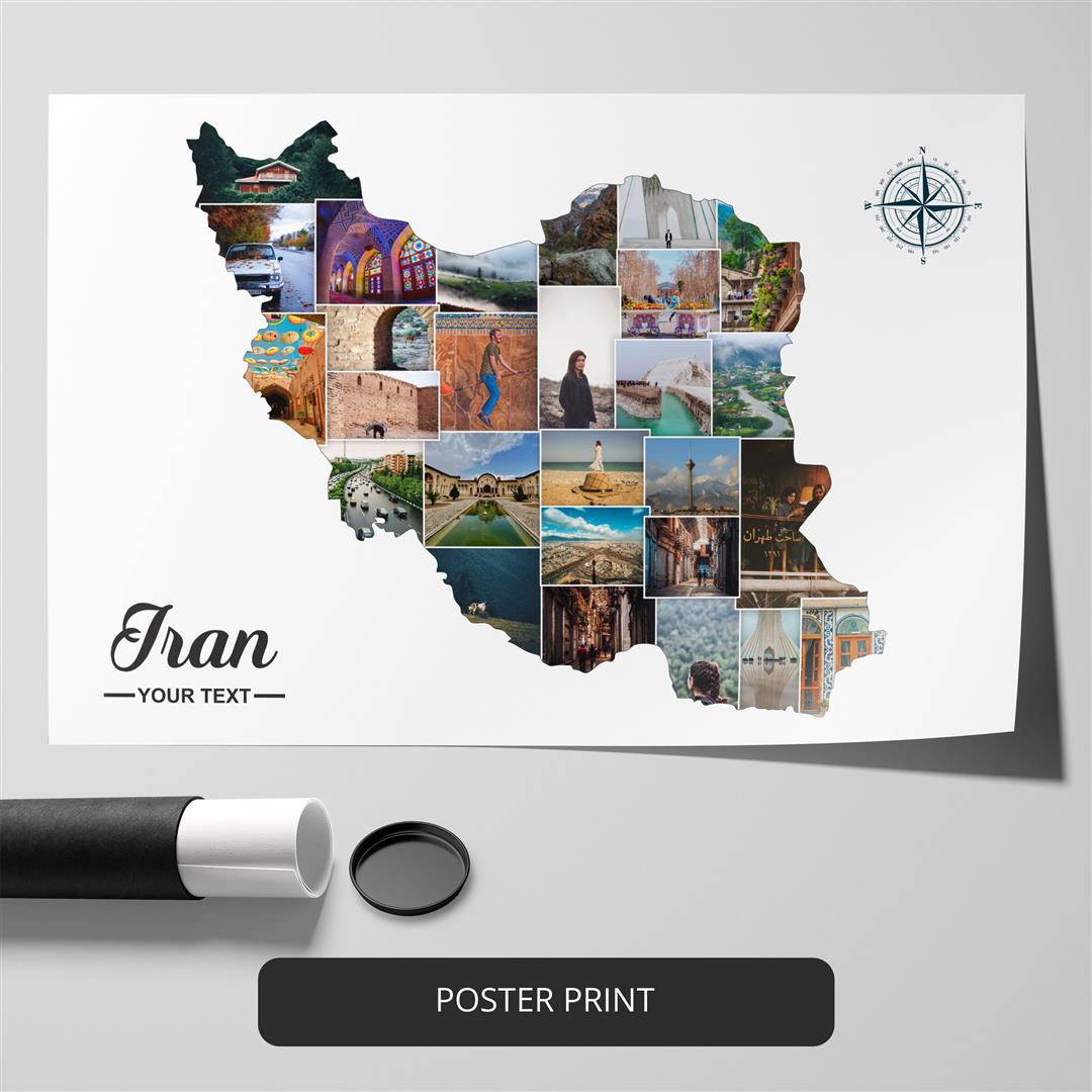 Explore Iran with a Custom Map: Personalized Photo Collage - Unique Gift
