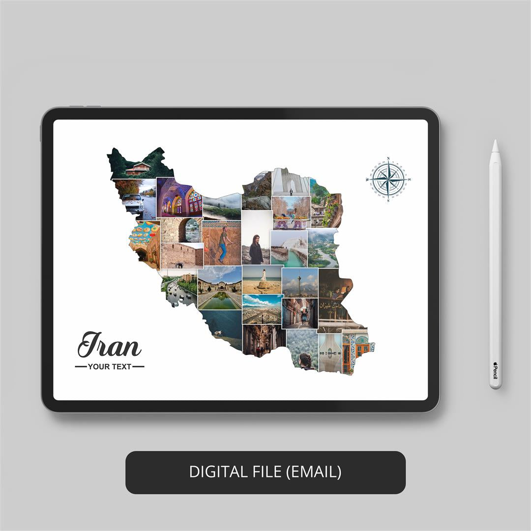 Iran Wall Art: Custom Map Poster - Personalized Photo Collage for Artworks