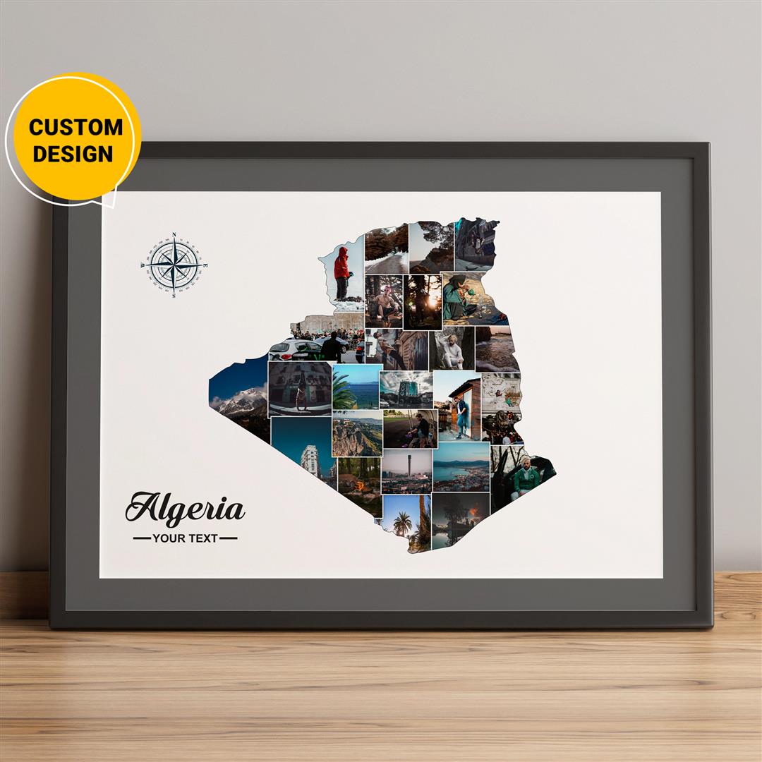 Personalized Photo Collage: Beautiful Algeria Map Art - Unique Home Decor