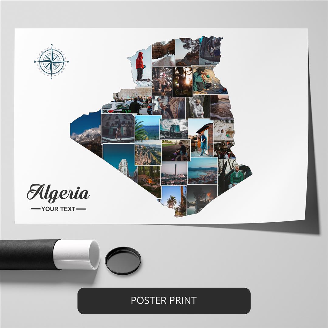 Map of Algeria: Custom Photo Collage - Ideal Algeria Gift and Decor