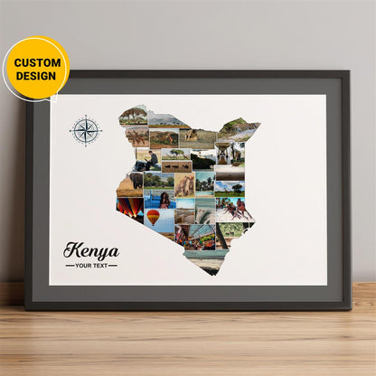 Kenya Map Art: Unique Personalized Photo Collage - Perfect Kenya Gift